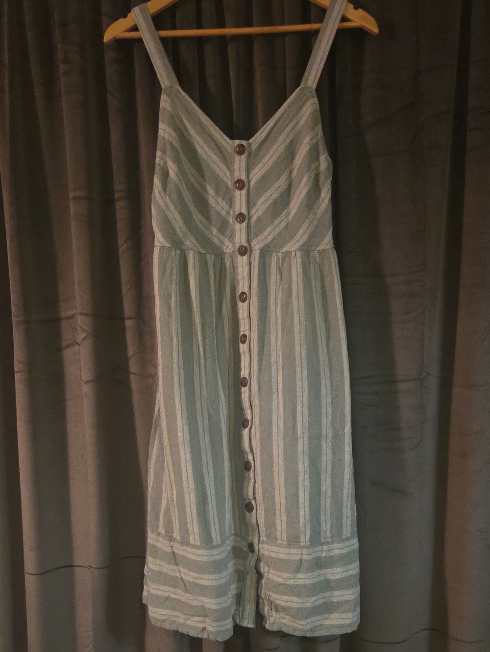 Universal Thread Light Green and White Striped Button-Front Midi Dress